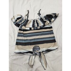 Women's Off Shoulder Striped Tie Front‎ Ruffle Top m size